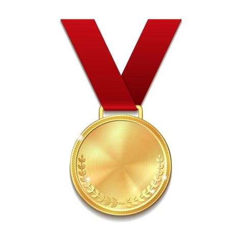Medalla De Oro Vectorial En Cinta Roja Con Corona De Laurel Concepto De