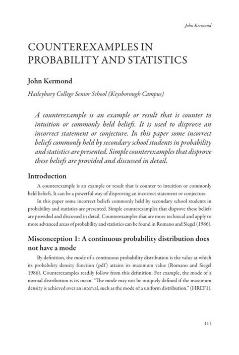 PDF COUNTEREXAMPLES IN PROBABILITY AND STATISTICS John Kermond 111