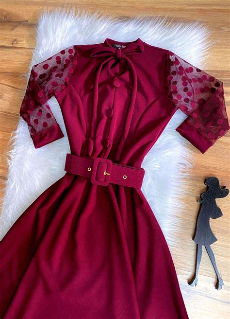 Vestido Mirian Sb Marsala Na Saia Bella Compre Vestido Mirian