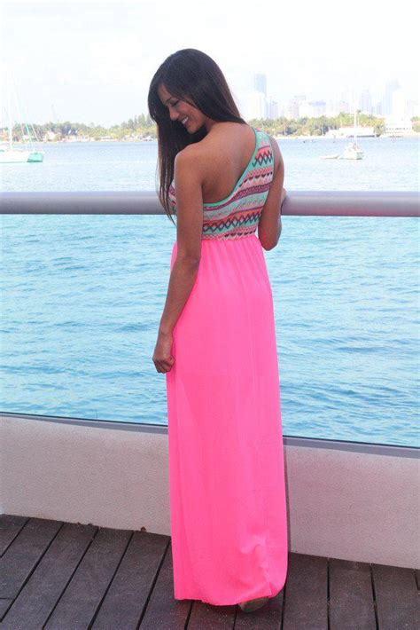 Neon Pink Maxi Dress With One Shoulder Top Saved By The Dress