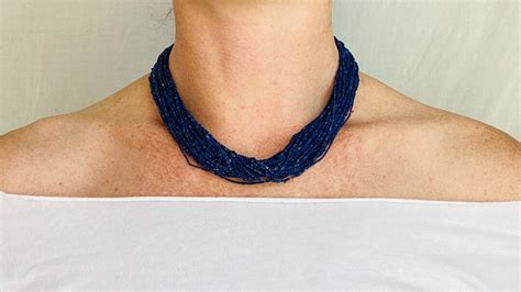 Multi Strand Lapis Lazuli Necklace Sterling Silver 1235 Etsy