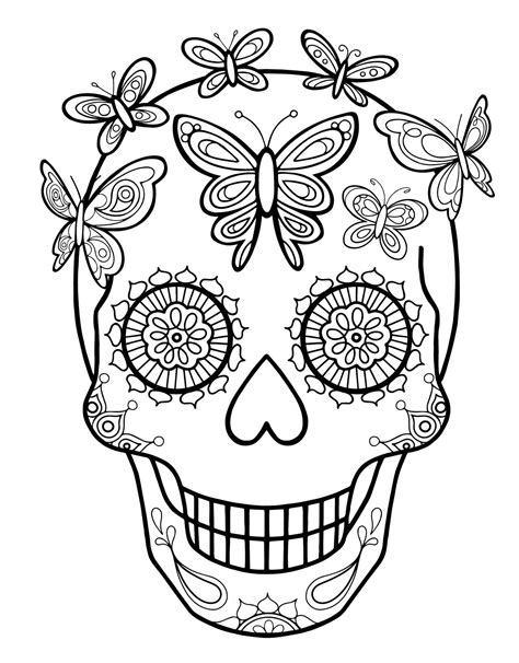 Sugar Skull And Butterfly Day Of The Dead Coloring Page Free Printable Coloring Pages