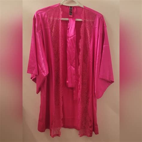 La SENZA Intimates Sleepwear La Senza Hot Pink Satin Lace Robe Wbelt Poshmark