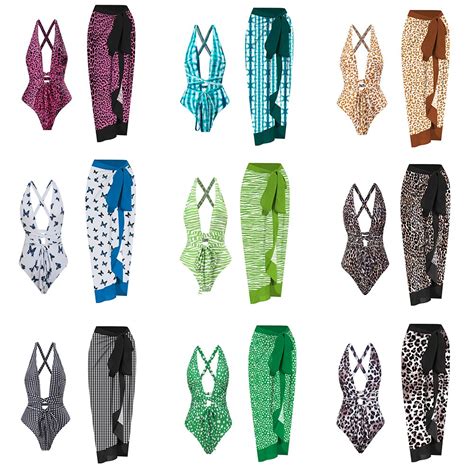 Women Swimsuit Elegant Scoop Neck Floral Printing Bikini One Piece With Cover Up