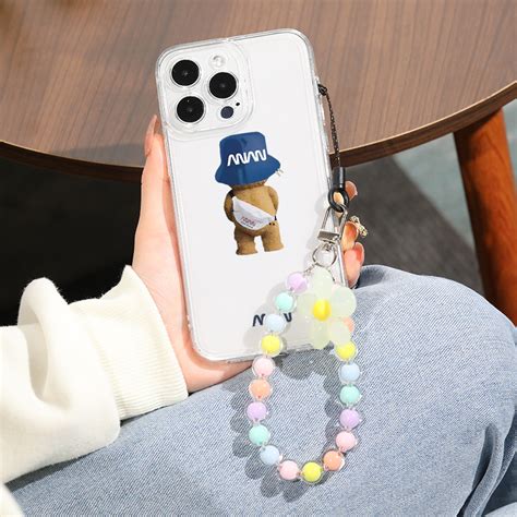 Teddy Bear Graphic Phone Case With Lanyard Pattern Print Silicone