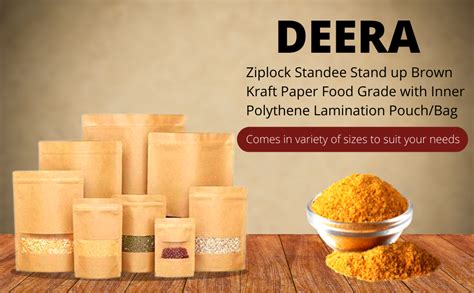 Deera Stand Up Ziplock Reusable Airtight Kraft Paper Storage Pouch