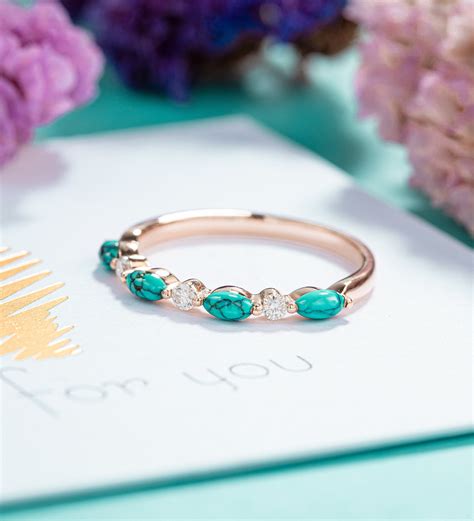 Turquoise Wedding Band Women Vintage Wedding Band Unique Etsy