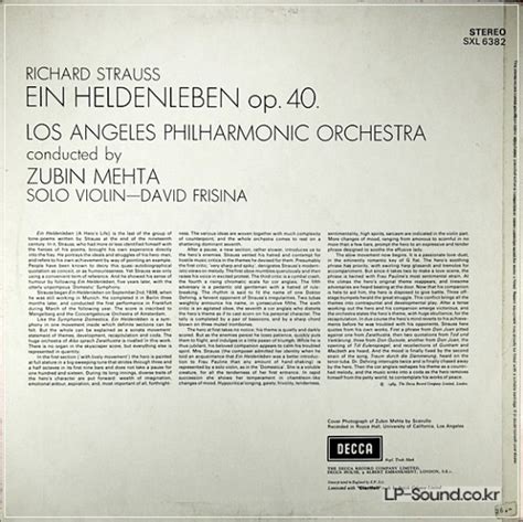 RICHARD STRAUSS ZUBIN MEHTA DAVID FRISINA SOLO VIOLIN SXL 6382