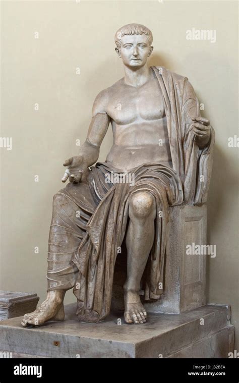 Rome. Italy. Seated statue of Roman Emperor Tiberius, 1st century AD, Chiaramonti Museum ...