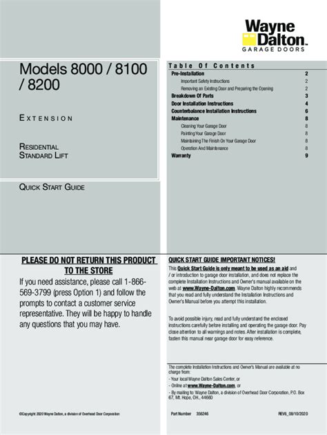 Fillable Online Wayne Dalton 8000 Installation Instructions And Owners