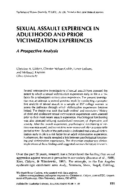 Pdf Sexual Assault Experience In Adulthood And Prior Victimization