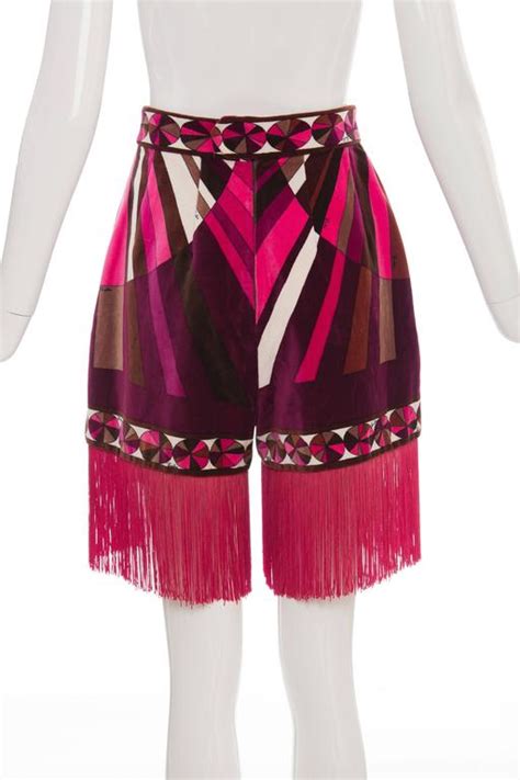 Emilio Pucci Pink Printed Velvet High Waisted Hot Pants Fringe Trim Circa 1970s At 1stDibs