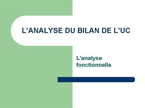 LANALYSE DU BILAN DE LUC Lanalyse Fonctionnelle I