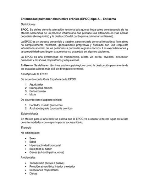 Enfermedad pulmonar obstructiva crónica EPOC tipo A Enfisema apun