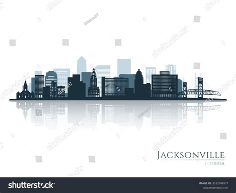 Jacksonville Skyline Silhouette Reflection Landscape Jacksonville Stock ...