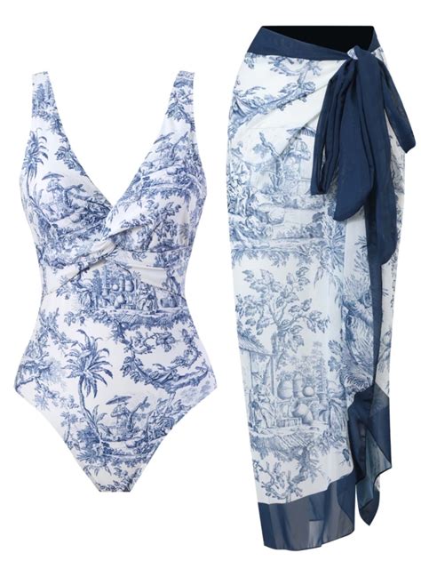 BERANMEY Women's Retro Floral Printed One-Piece Swimsuit with High