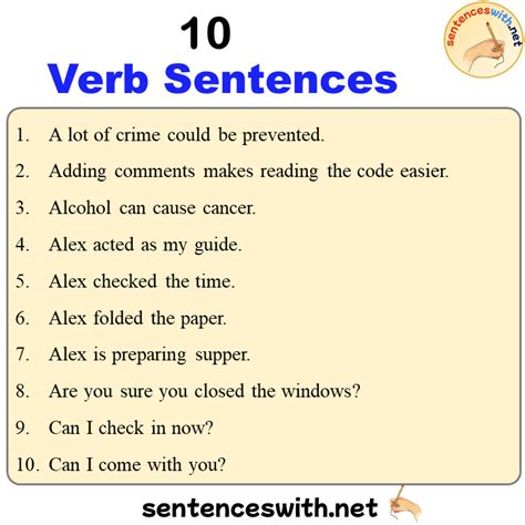 10 Sentences of Verbs, Verbs Examples Sentences - SentencesWith.Net