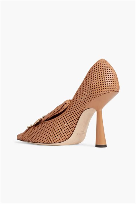 JIMMY CHOO Lyz 100 Embellished Perforated Leather Pumps THE OUTNET