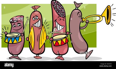cartoon illustration  funny sausages marching band stock photo alamy