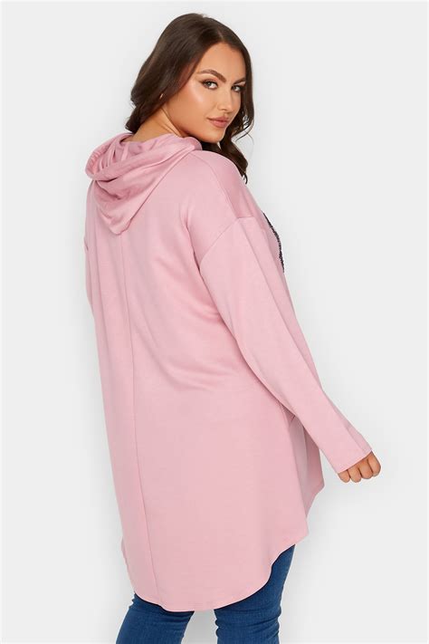 Yours Plus Size Curve Blush Pink Blue Usa Slogan Longline Hoodie