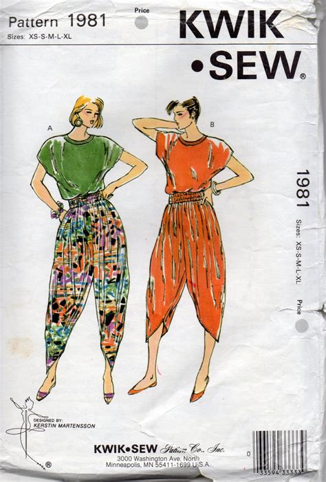 Kwik Sew 1981 Misses Loose Fitting Yoga Harem Pants And Etsy