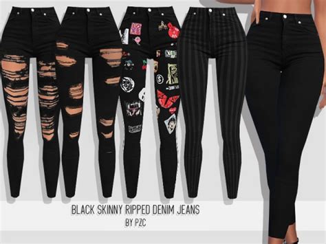 The Sims Resource Black Skinny Ripped Denim Jeans Collection By Pinkzombiecupcakes • Sims 4