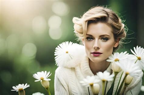 Premium Ai Image A Woman In A White Sweater With Flowers