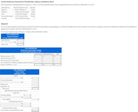 Solved Income Statement Statement Of Stockholders Equity Chegg