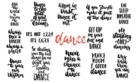 Hand Drawn Lettering Quotes About Dance Collections Isolated On The