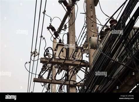 Few Utility Poles Complicated Wires And A Lot Of Telephone Cables