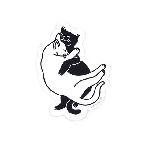 Snuggle Cats Sticker Cat Stickers Black And White Stickers White Stickers