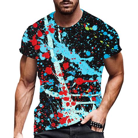 Male Men S T Shirt Round Neck Short Sleeve Colour Pattern Printing Street Art Sports Shirt