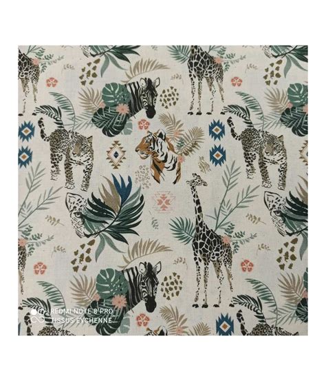 Tissu popeline de coton Bio Oekotex Safari girafe panthère