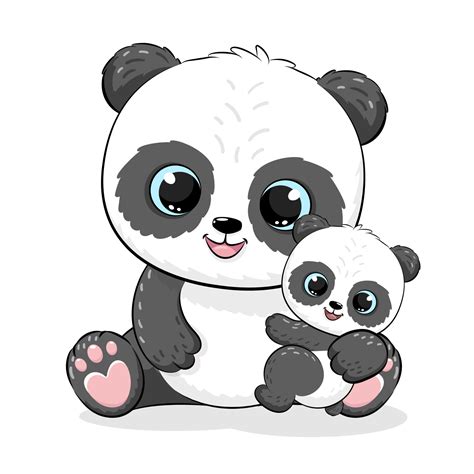 Cute Panda Mom With A Cub Vector Illustration Of A Cartoon