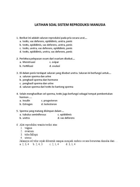 Latihan Soal Sistem Reproduksi Manusia Pdf