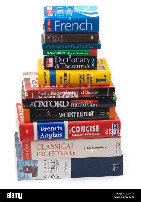 A Pile Of Dictionaries English French German Italian History Religion And Medical Stock