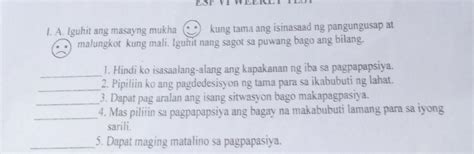 A Iguhit Ang Masayng Mukha Kung Tama Ang Isinasaad Ng Pangungusap