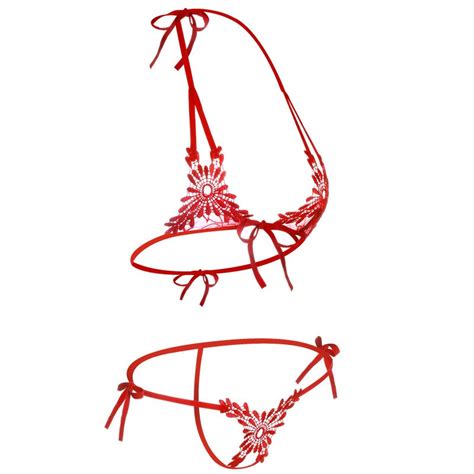 Jual Sexy Bra Set G String Halter Neck Lace Open Bust Lingerie B Shopee Indonesia