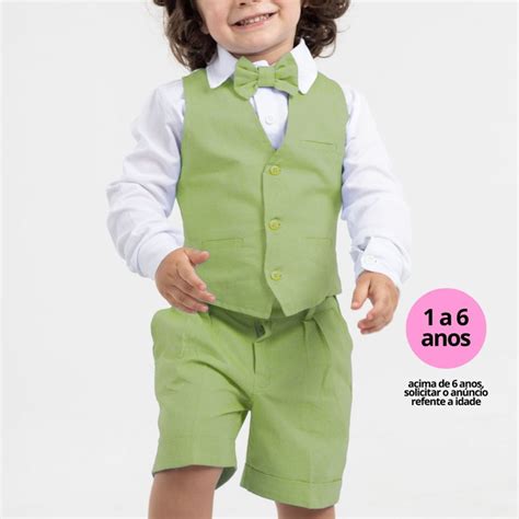 Conjunto Social Infantil Linho Misto Verde Claro 1 A 6 Anos