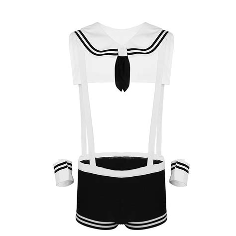 Mens Sexy Sailor Costume Cosplay Overalls Boxer Shorts Collar Cuffs Underwear Strap Gay Club