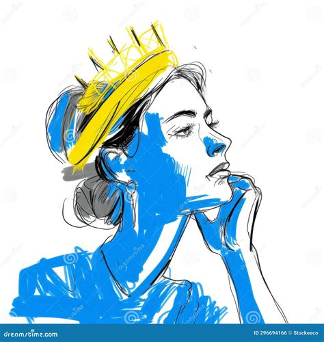 Girl In Crown A Stunning Yellow And Azure Artistic Reportage Stock Illustration Illustration