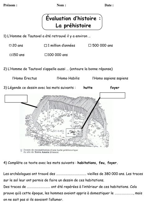 Évaluation sur la préhistoire Le blog de ma classe