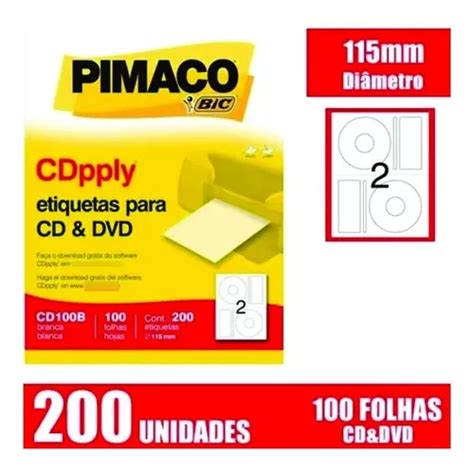 Etiqueta Para Cd E Dvd Cd100b Carta 100 Fls 115 Mm Cx C 200