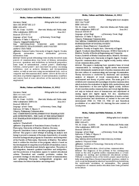 documentation sheets     communication information