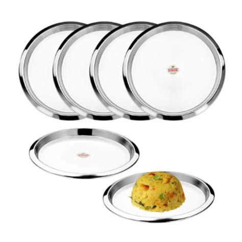 Vinod Stainless Steel Two Tone Plate Lunch Dinner Plate Set Of 6