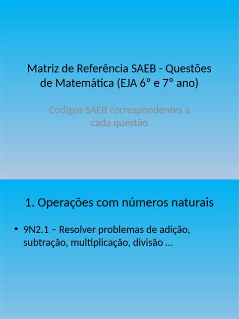 Quantas Questões Tem O Saeb - Questões de Matemática SAEB EJA 6º e 7º | PDF