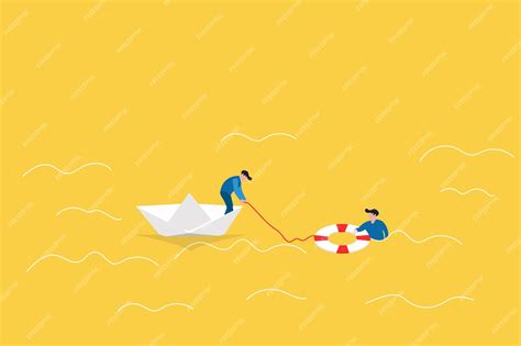 Premium Vector Drowning Businessman Getting Lifebuoy From Another