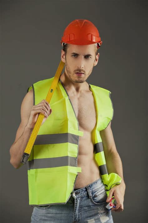 Naked Builder With Board Stock Photo Image Of Adult