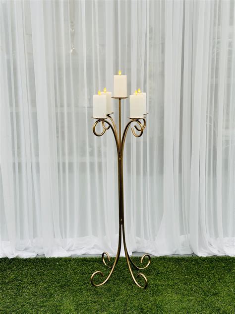 5 Prong Gold Candelabra With Curled Base 110cmH Weddings Of