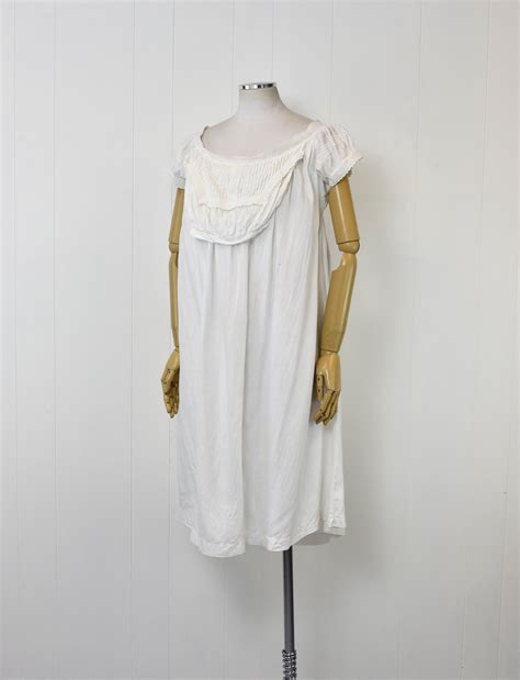 Antique S Edwardian Victorian White Cotton Lace Dress Lingerie Boudoir Nightgown Loungewear